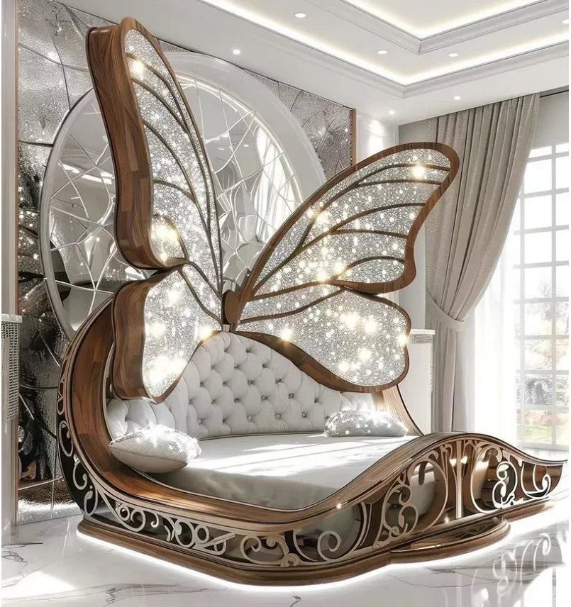 Princess  Butterfly Bed Villa Solid wood 2m bed 15 high French luxury bed bedroom custom