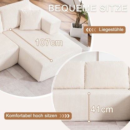 Living Room Boneless Modular Sofa, Corduroy Fabric, Modern U-shaped Leisure Sofa, High-density Sponge, No Assembly, for Home