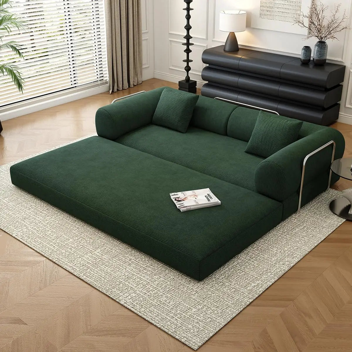 78.8" Modular Sofa Bed - 4-in-1 Convertible Design with Corduroy Fabric and High Density Sponge, Removable Cover, Customized