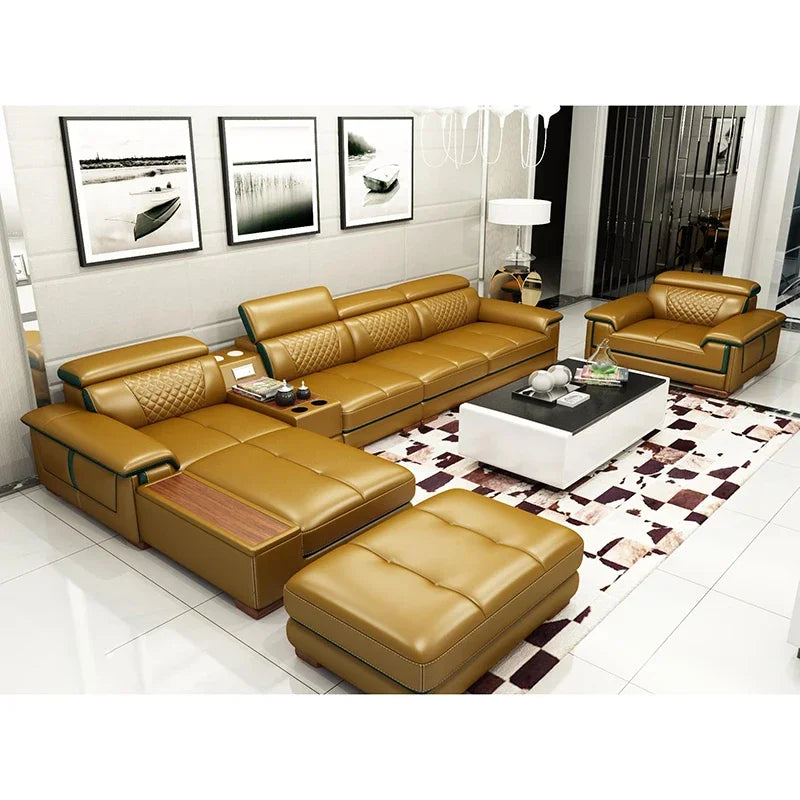 Hot Modern Design Modular L Shape Couch Living Room Sofa Set Furniture Luxury Home Lounge Modular Large Corner Leather Sofa
