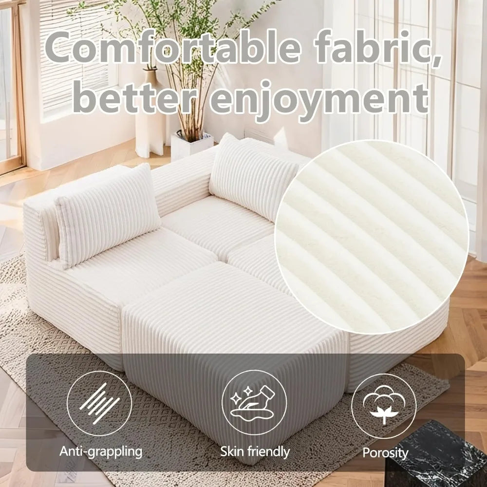 Luxury L-Shaped Modular Sofa – Boneless Cloud Couch with Corduroy Fabric, Memory Foam Support & No-Assembly for Living Room