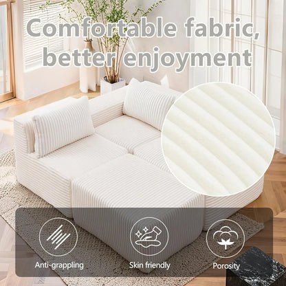 Luxury L-Shaped Modular Sofa – Boneless Cloud Couch with Corduroy Fabric, Memory Foam Support & No-Assembly for Living Room