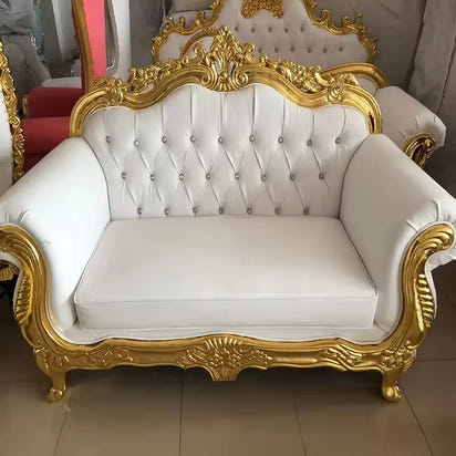 Modern European Style Luxury Golden Stainless Steel Leg King Throne Chair For Wedding Double Seat Leather Sofa for Hotel