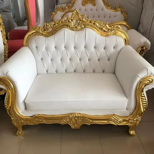 Modern European Style Luxury Golden Stainless Steel Leg King Throne Chair For Wedding Double Seat Leather Sofa for Hotel
