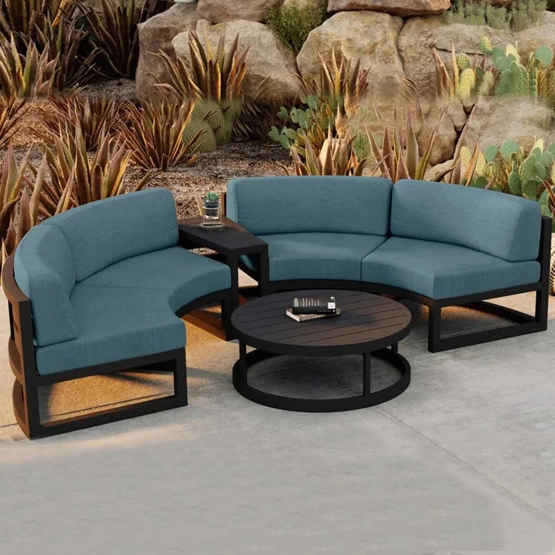 Nordic outdoor sofa coffee table combination simple leisure sales office outdoor courtyard waterproof and sunscreen circular arc