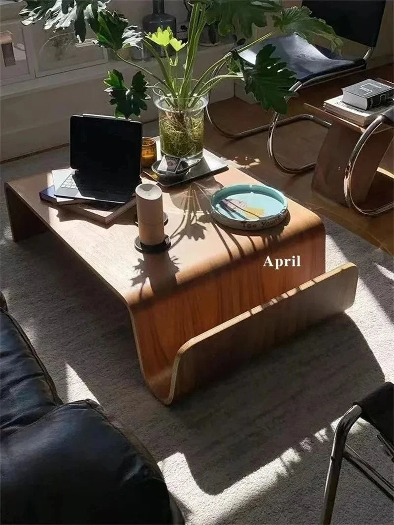 Solid Wood Coffee Table Wooden Computer Bentwood Room Desks Portable Low Center Tea Table Living Room Furniture Side Storage