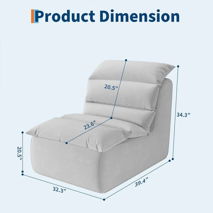 Bean Bag Chair for Adults, Lazy Floor Sofa with High-Resilience Foam, Non-Slip Base, Fireside Chair for Reading Gaming Living Ro