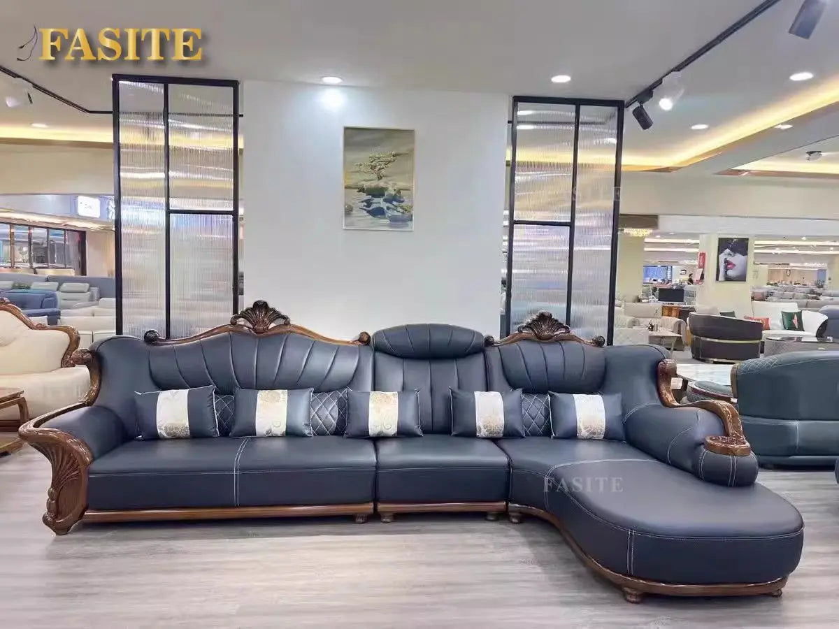 European leather sofa first floor living room villa luxury ebony small apartment
