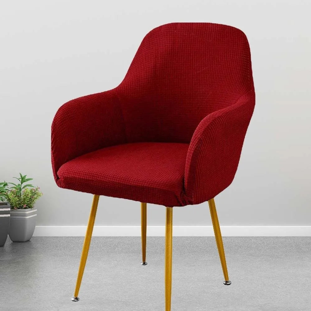 Simple Elastic Curved Chair Cover Plaid All-wrap Solid Color Seat Protection Dust Proof Flannel Wear for Chairs Family Dinner