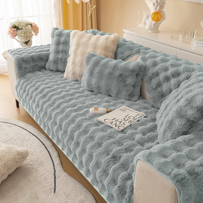 1pc Imitation Rabbit Plush Sofa Cover Winter Warm Thick Plush Soft Sofa Slipcover Pet Favorite Non-slip Protective Couch Cover