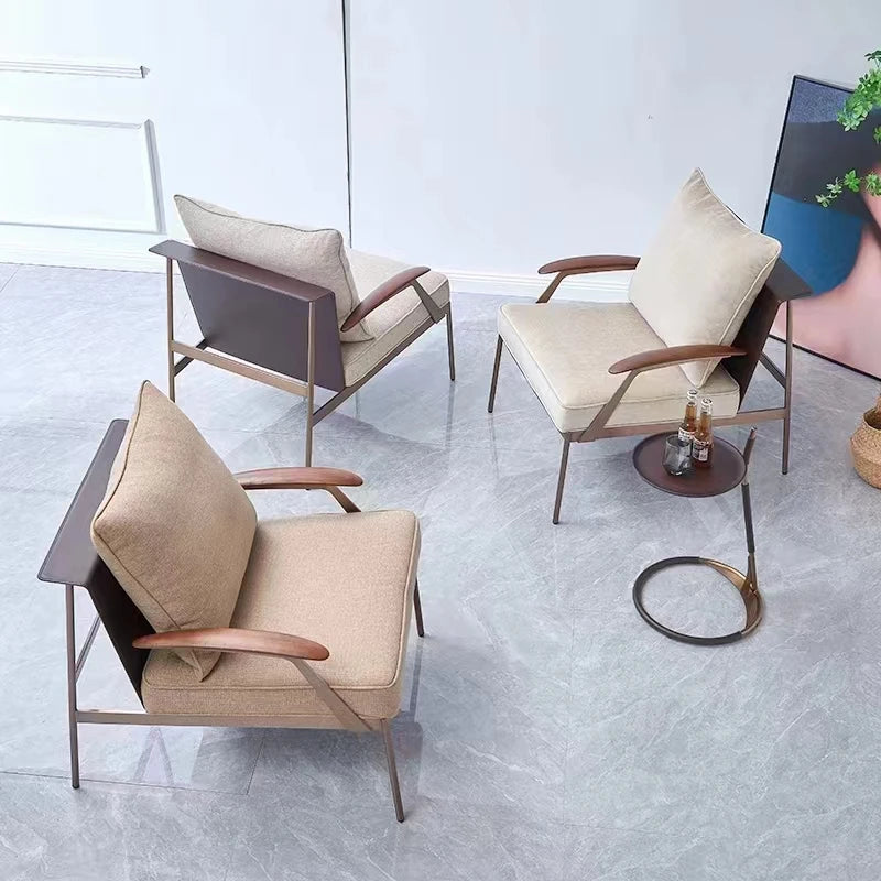 Single Light Luxury Designers Stainless Chair  Minimalist Backrest Armchair Negotiation Living Room Chair Sofa Stool Furniture