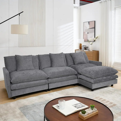 108" Cloud Sectional Couches for Living Room,Convertible L-Shape Couch with Ottoman,3 Seater Modular Sectional Sofa, Customized