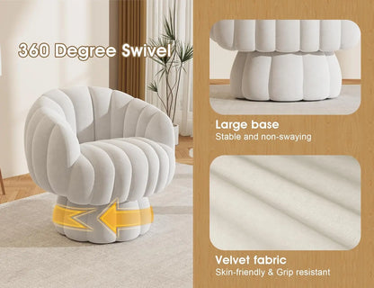 Mid Century Modern 360 Degree Barrel Swivel Accent Sofa Chair,Fluffy Velvet Fabric Lounge Wide Upholstered Pumpkin Reading Chair