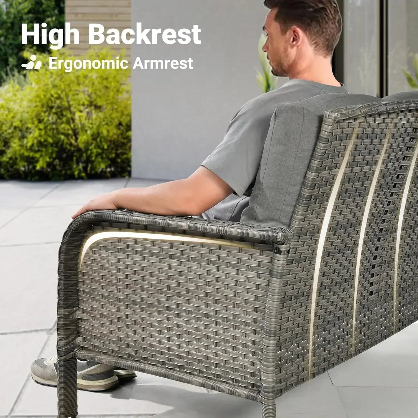 HOT-4 Pieces Patio Furniture Set, Outdoor Wicker Sofa with Coffee Table, Chairs, All Weather High Back  Couch Cushions, Dark Gre