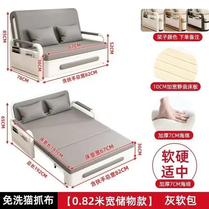 Apartment Furniture Sleeper Sofa Chair Recliner Lounge Couches Metal Frame Foldable Sofa Cum Bed Storage Modern Folding Sofa