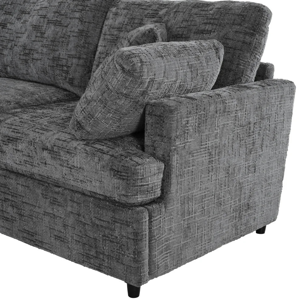 127 inch U-shaped segmented sofa with movable Ottoman style, 6-piece set of chenille fabric sofa