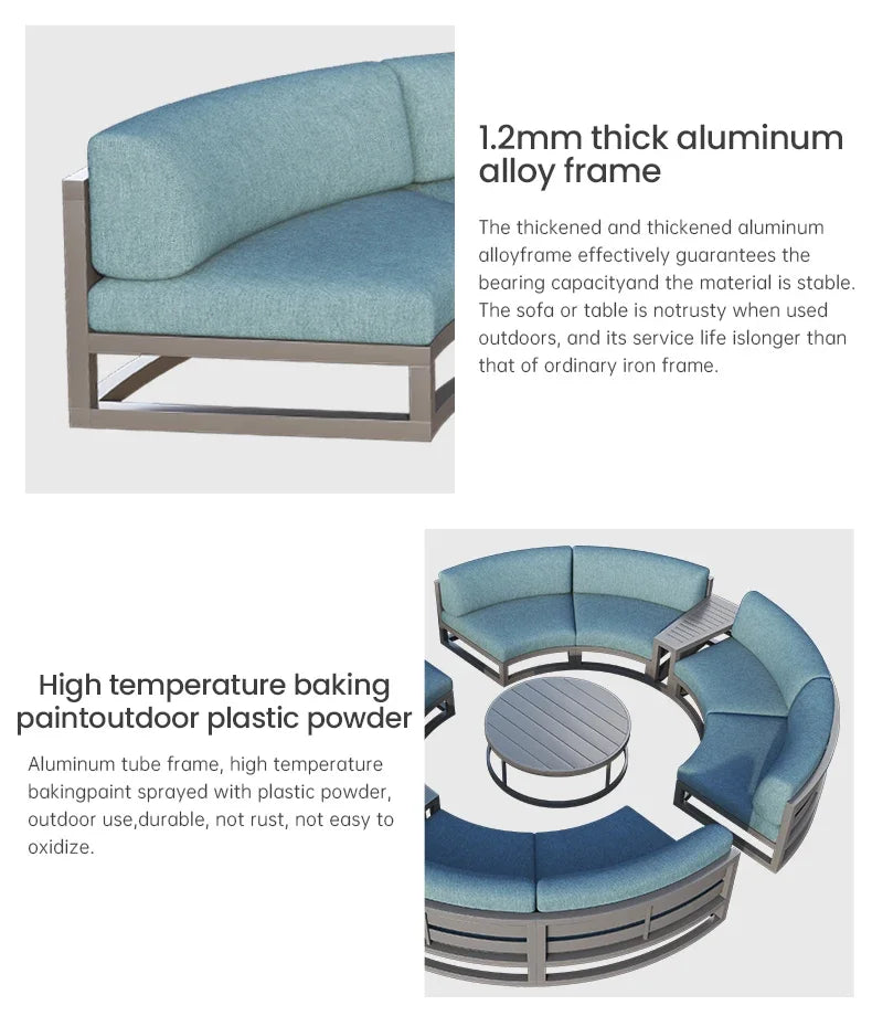Fulin Garden Furniture Curved Lattice Aluminum Duick-dry Reticulated Cushions Sectional Modular Outdoor Sofa