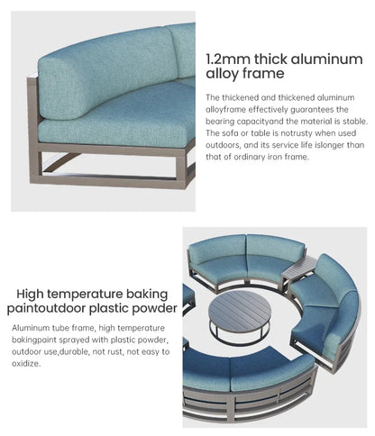 Fulin Garden Furniture Curved Lattice Aluminum Duick-dry Reticulated Cushions Sectional Modular Outdoor Sofa