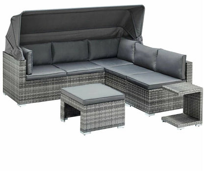 Lying bed, covered courtyard, high-end villa, outdoor rattan woven sofa bed, terrace, outdoor rattan chair