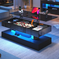 High Glossy LED Coffee Tables for Living Room, Center Table with Open Display Shelf & Large Storage Space, White Coffee Table