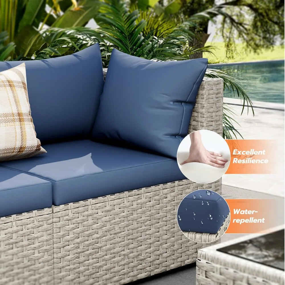 Seven Piece Patio Set, Modular Sectional Sofa Design, Includes Tea Table, PE Wicker Outdoor Conversation Group For Patio Use