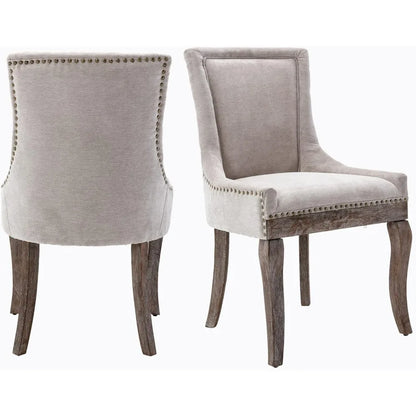 Fabric Upholstered Side Chairs Set of 2, Solid Wood Kitchen Dining Room Chairs with Nailheads Legs (Fabric Beige)