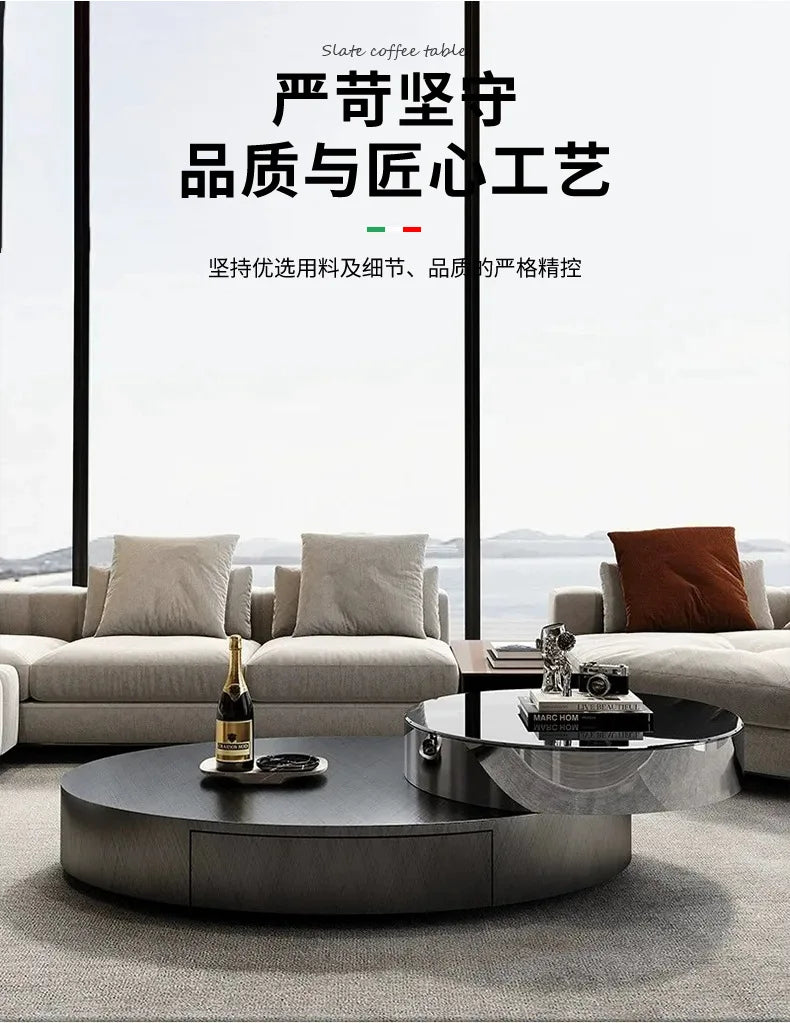 Italian Luxury Oval Coffee Tables Modern Minimalist Rotatable Center Coffee Table Set Stainless Steel Living Room Furniture FYCT