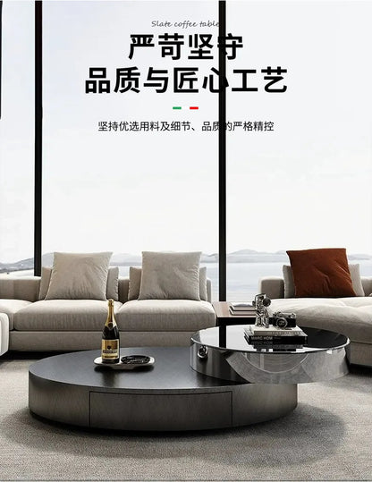 Italian Luxury Oval Coffee Tables Modern Minimalist Rotatable Center Coffee Table Set Stainless Steel Living Room Furniture FYCT