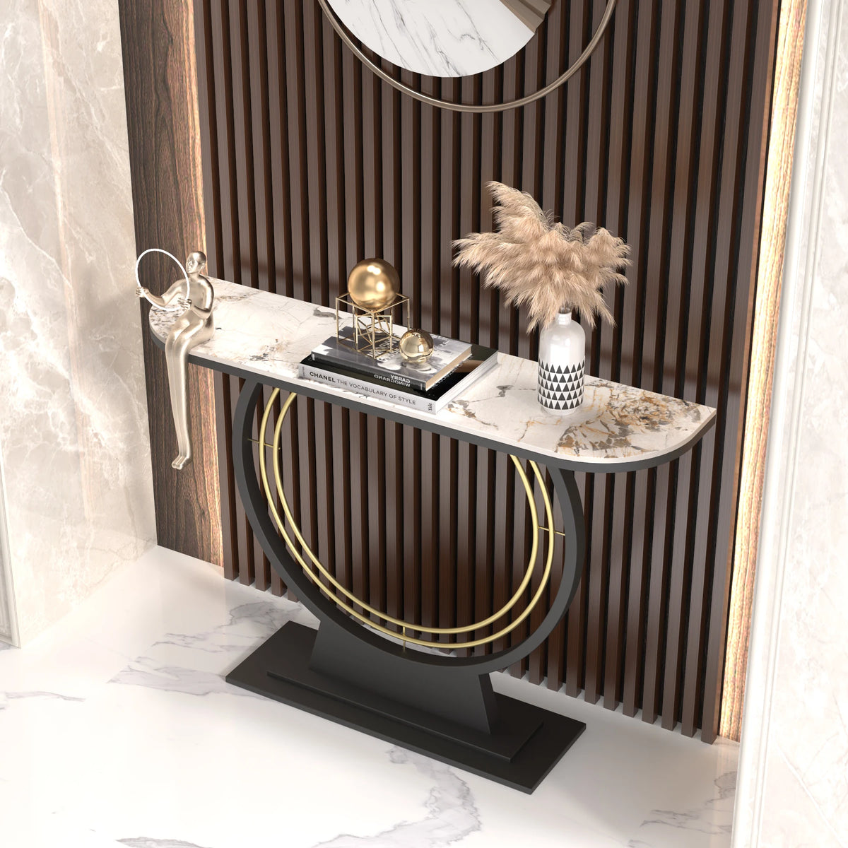Light luxury entrance table, modern simple narrow case against the wall, aisle corridor decoration, golden end view table, entra