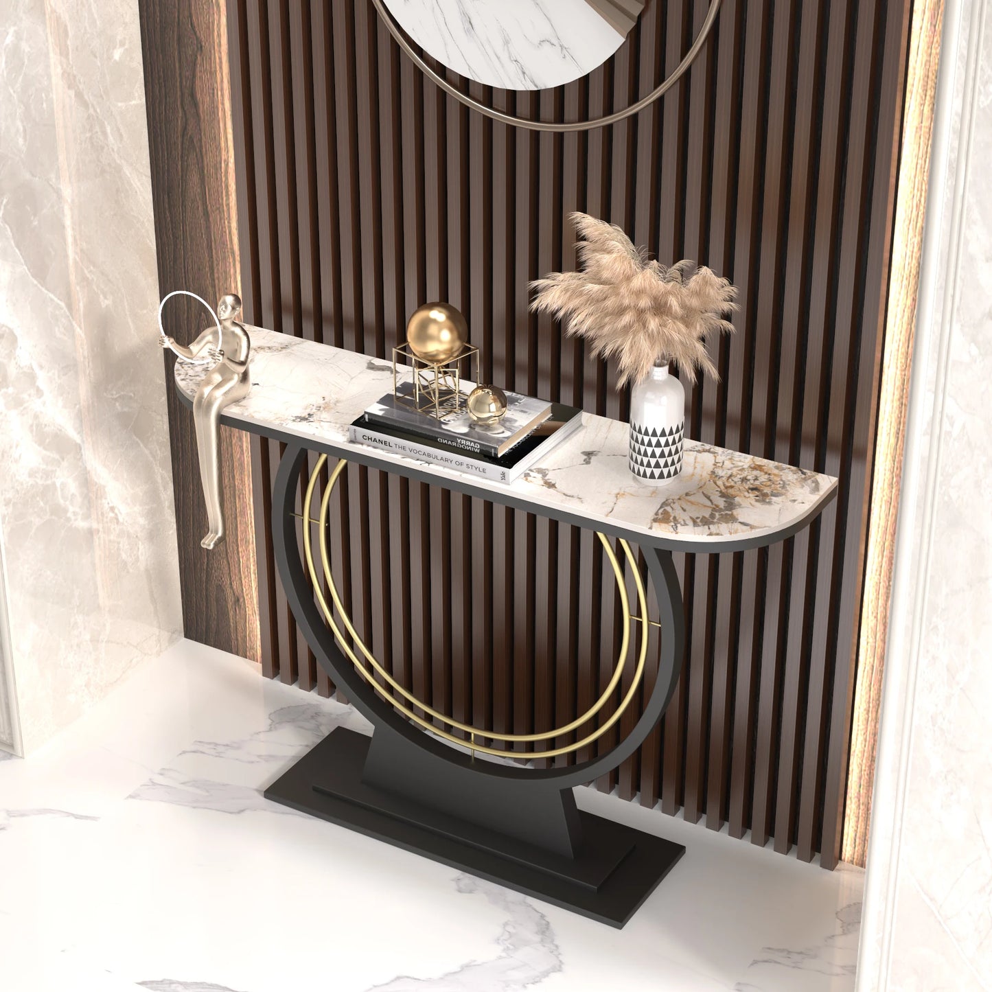 Light luxury entrance table, modern simple narrow case against the wall, aisle corridor decoration, golden end view table, entra
