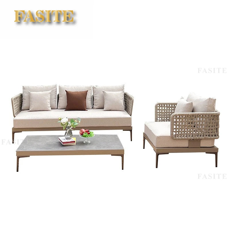 Outdoor rattan aluminum alloy sofa Nordic courtyard sofa chair Villa garden open-air rattan rope sofa combination
