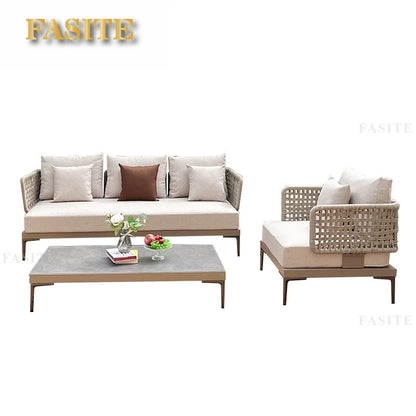 Outdoor rattan aluminum alloy sofa Nordic courtyard sofa chair Villa garden open-air rattan rope sofa combination