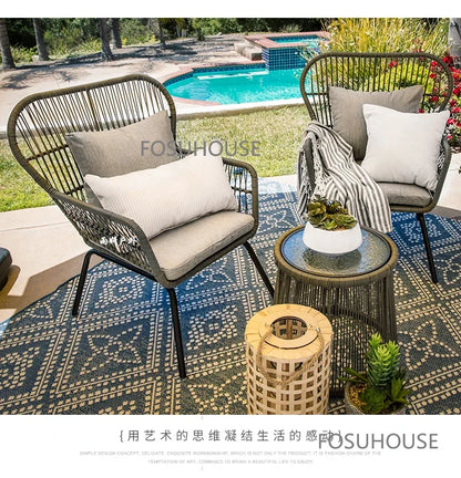 Terrace Rattan Chairs Tea Table Three Piece Set Modern Outdoor Furniture For Balcony Courtyard Garden Leisure outdoor Armchair