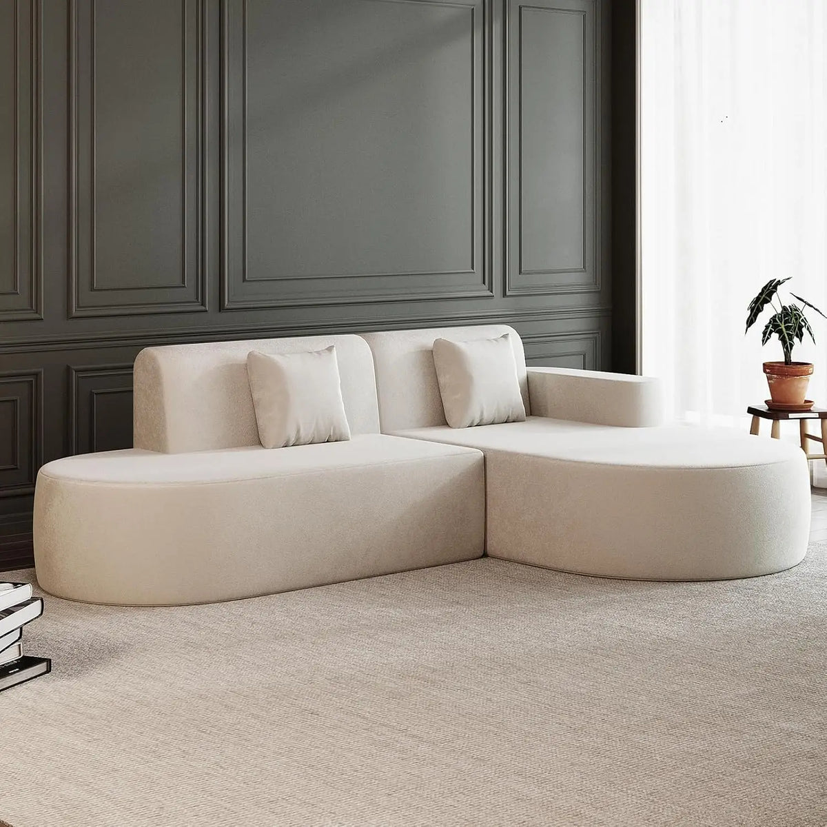 Modern Curved Boneless L-Shape Sectional Sofa Chenille Cloud Living Room Apartment Bedroom Right Facing, Customized