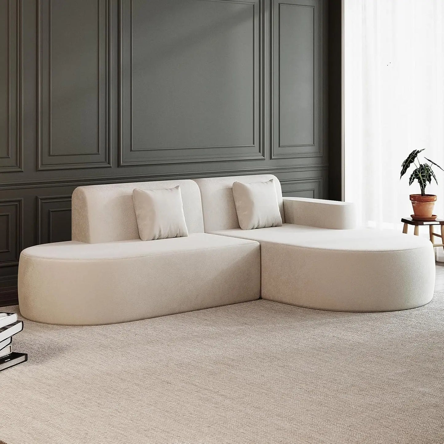 Modern Curved Boneless L-Shape Sectional Sofa Chenille Cloud Living Room Apartment Bedroom Right Facing, Customized