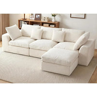 110" Cloud Sectional Couches or Living Room, L-Shaped Convertible Soa, 3-Seat ular BonelCouch with Movable Ottoman, Beige