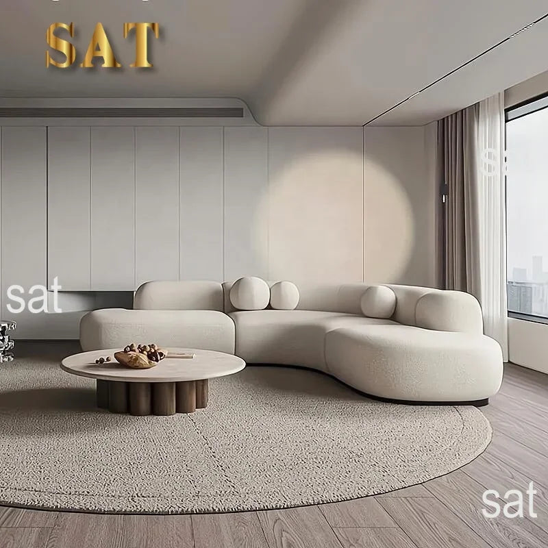 Modern Curved Sofa Set Furniture   Fabric Round White Living Room Sofa Apartment Boucle Semi-circular Sofa