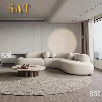 Modern Curved Sofa Set Furniture   Fabric Round White Living Room Sofa Apartment Boucle Semi-circular Sofa