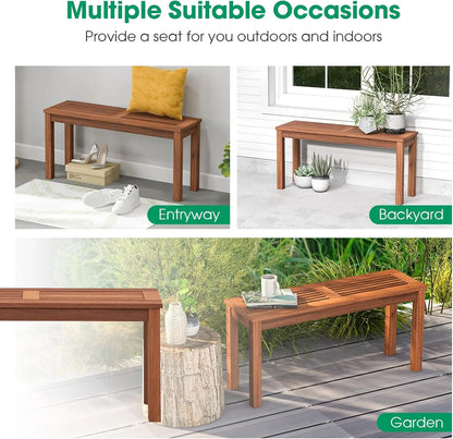 Tangkula Patio Wood Bench, 2-Person Solid Wood Bench with Slatted Seat, 39.5" Long Loveseat with Stable Wood Frame, Indoor Outdo