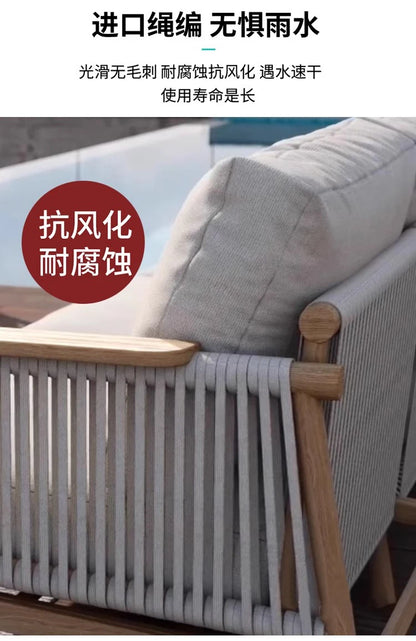 Outdoor Sofa Teak Outdoor Balcony Courtyard Rope Weaving Outdoor Tea Table Combination Garden Solid Wood Furniture