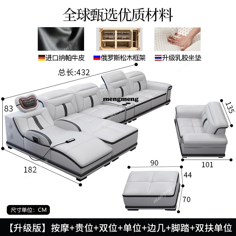 Multifunction Modern Sofas Genuine Leather Minimalist Electric Apartment Living Room Sofas Massage Comfortable Muebles Furniture