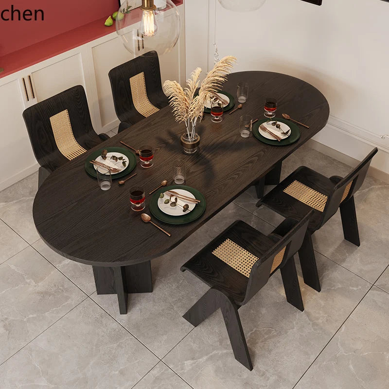 HTT oval dining table and chairs retro living room modern light luxury dining room rock slab home accessories