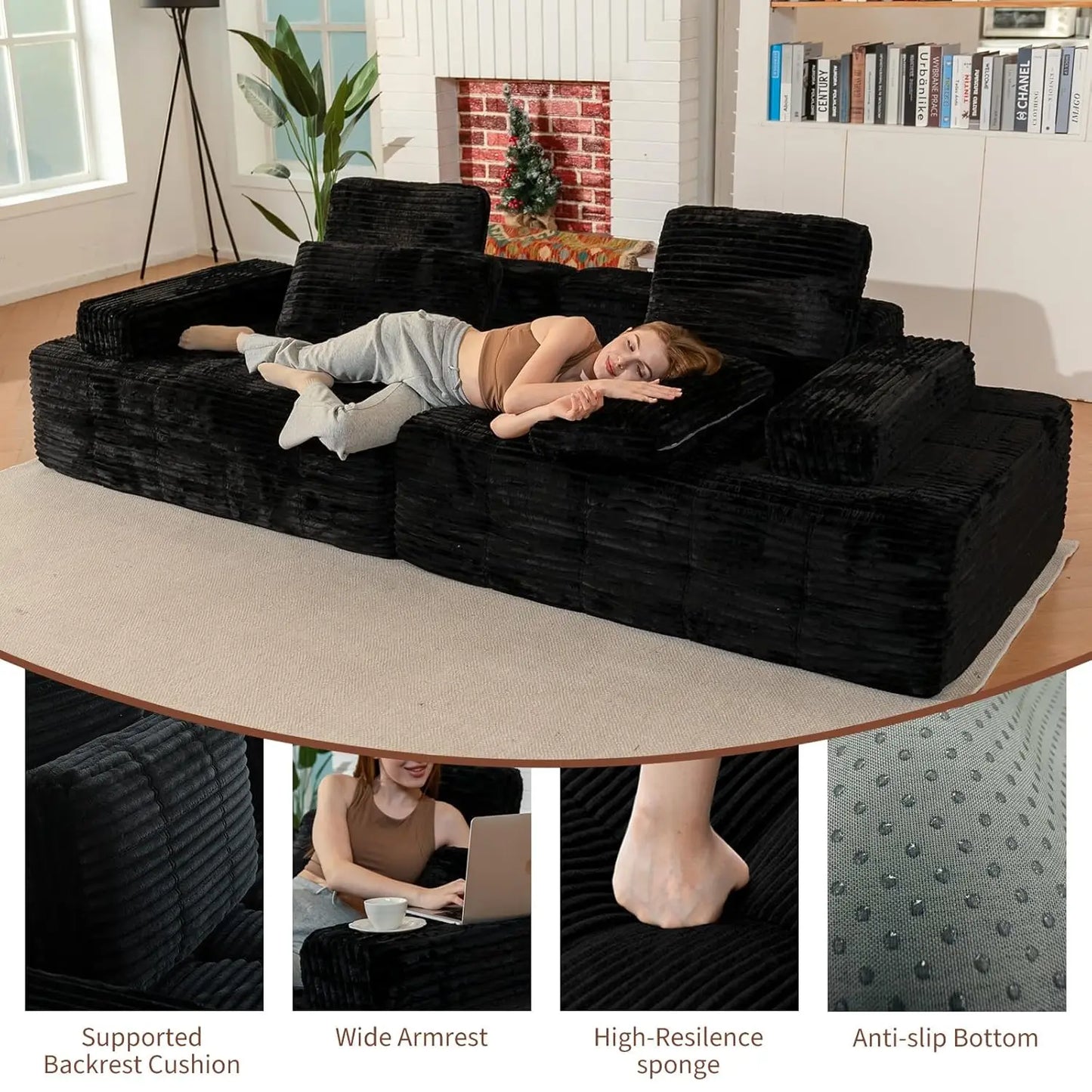 113'' Modular Sectional Boneless Sofa, Oversized Chaise Lounge with Deep Seats, Modular Cloud Sleeper Sofa, No, Customized