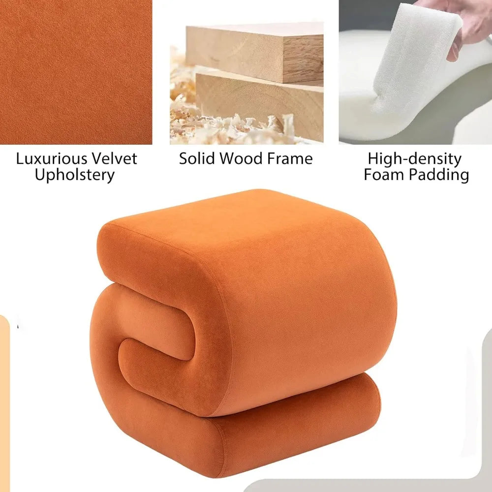 Velvet Vanity Stool, Modern S-Shaped Pouf Ottoman Footrest Makeup Chair Foot Stool Under Desk, Decorative Floor Seat for Makeup