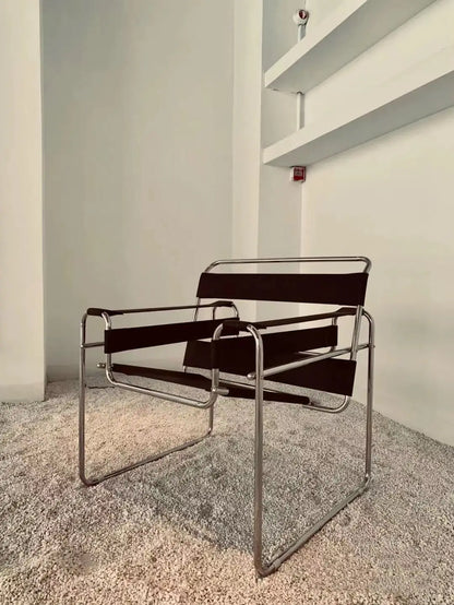 Bauhaus Tubular Steel Leather Sling Chair Mid Century Modern Lounge Armchair Iconic Minimalist Accent Seating