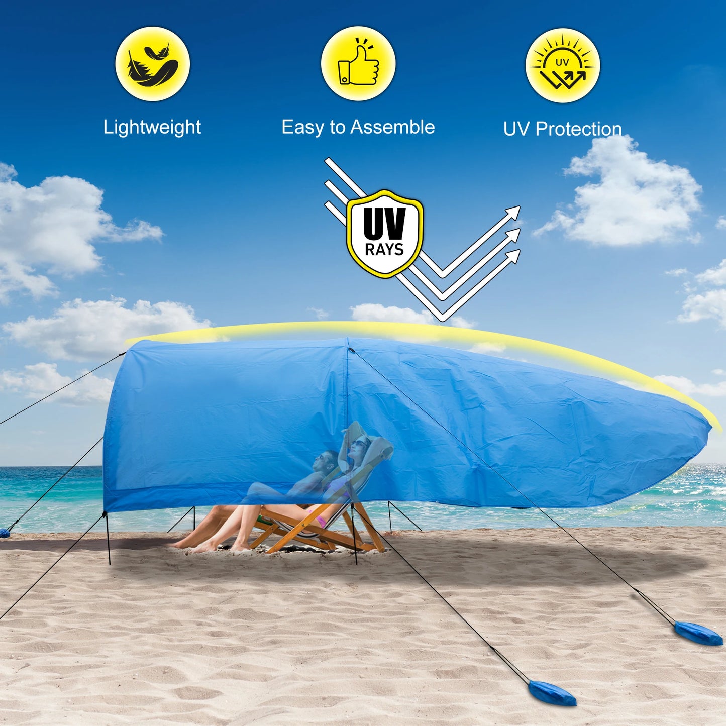 WESTTUNE Portable Beach Shade Compact Wind-Powered Beach Canopy Foldable Outdoor Sun Shelter Beach Tent for 8 People 200 Sq. Ft.