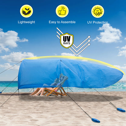 WESTTUNE Portable Beach Shade Compact Wind-Powered Beach Canopy Foldable Outdoor Sun Shelter Beach Tent for 8 People 200 Sq. Ft.