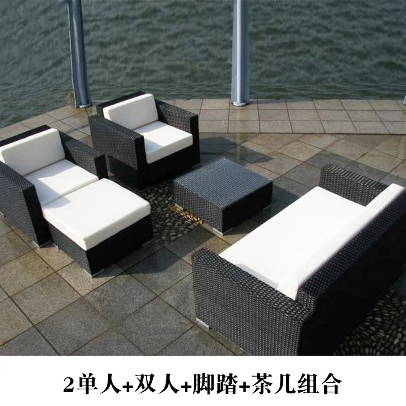 Outdoor Coffee Table Garden Sofas Combination Leisure Nordic Lawn Garden Sofas Simple Pe Rattan Furniture Sofá Jardín MHHYSF