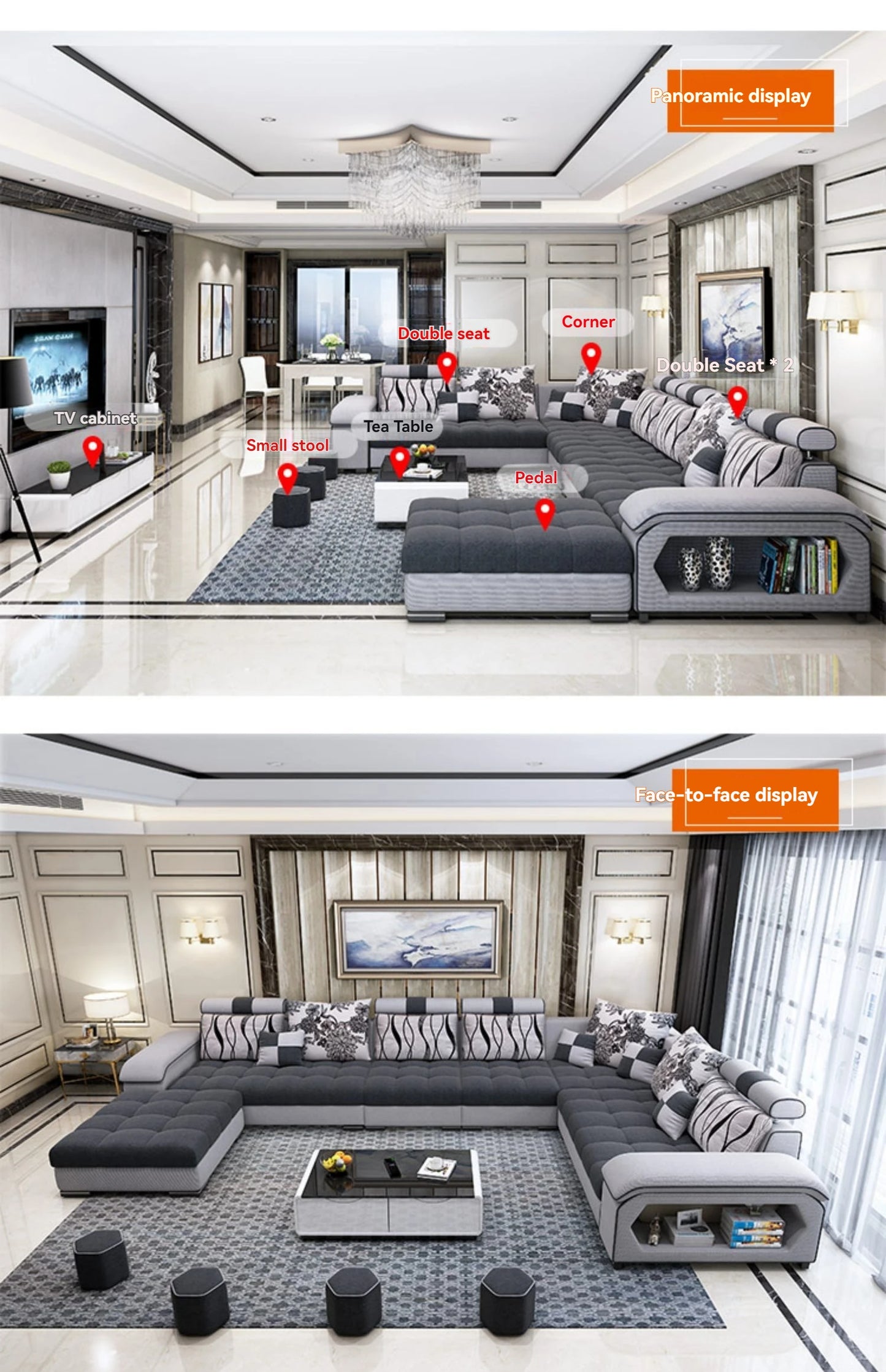 Sectional Couches for Living Room with Smart Bluetooth Speaker Charging Sectional Sofa Set with Chaise L-Shape Sectional Couch