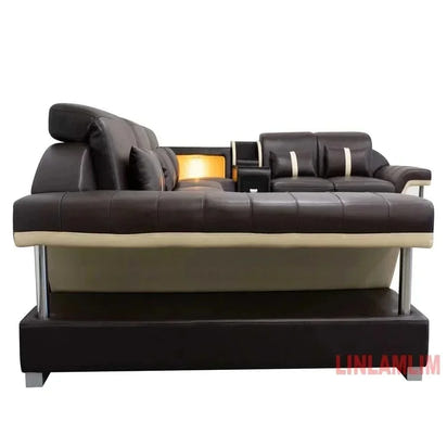 Minimalist Leather Sectional Sofa Set with Storage, Glass Coffee Table & TV Stand for Living Room
